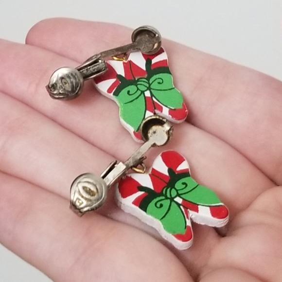Vtg candy cane clip on earrings, VGUC - Picture 6 of 7